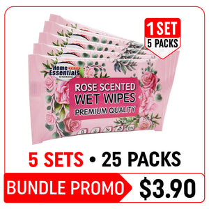 [Hot Deals] Home Essentials Rose Scented Wet Wipes - 5 Sets (5 x 8s x 6.25g – Piece – Bundle Promotion)