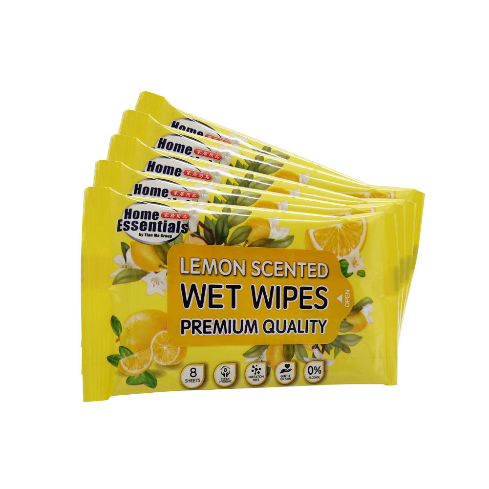 Home Essentials Lemon Scented Wet Wipes (5 x 8s x 6.25g – Pack)