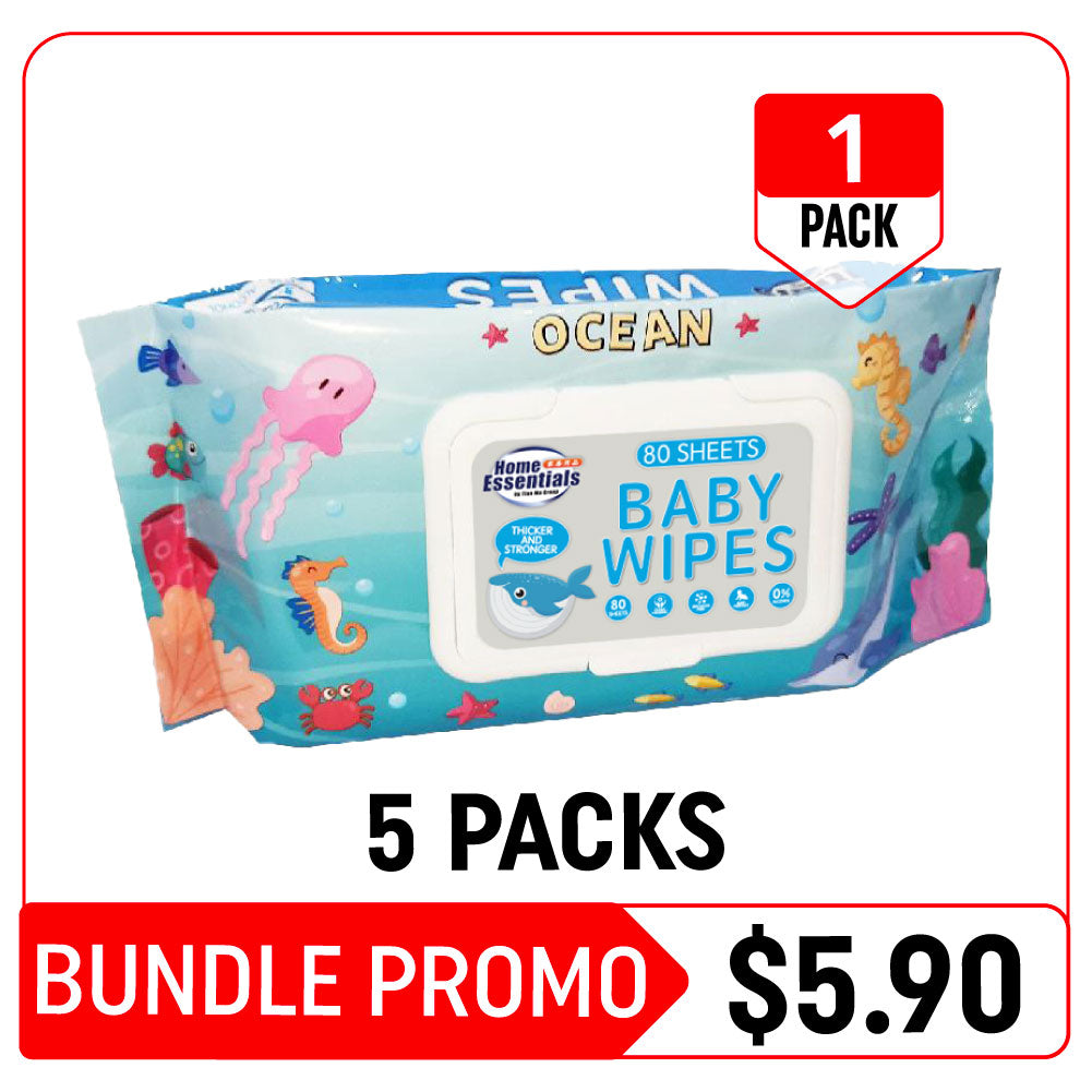 [Hot Deals] Home Essentials Ocean Baby Wet Wipes - 5 Packs (80s x 5.21g – Bundle Promotion)