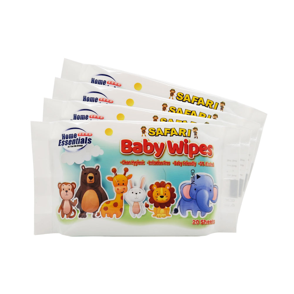 Home Essentials Safari Baby Wet Wipes (4 x 20s x 5g – Pack)