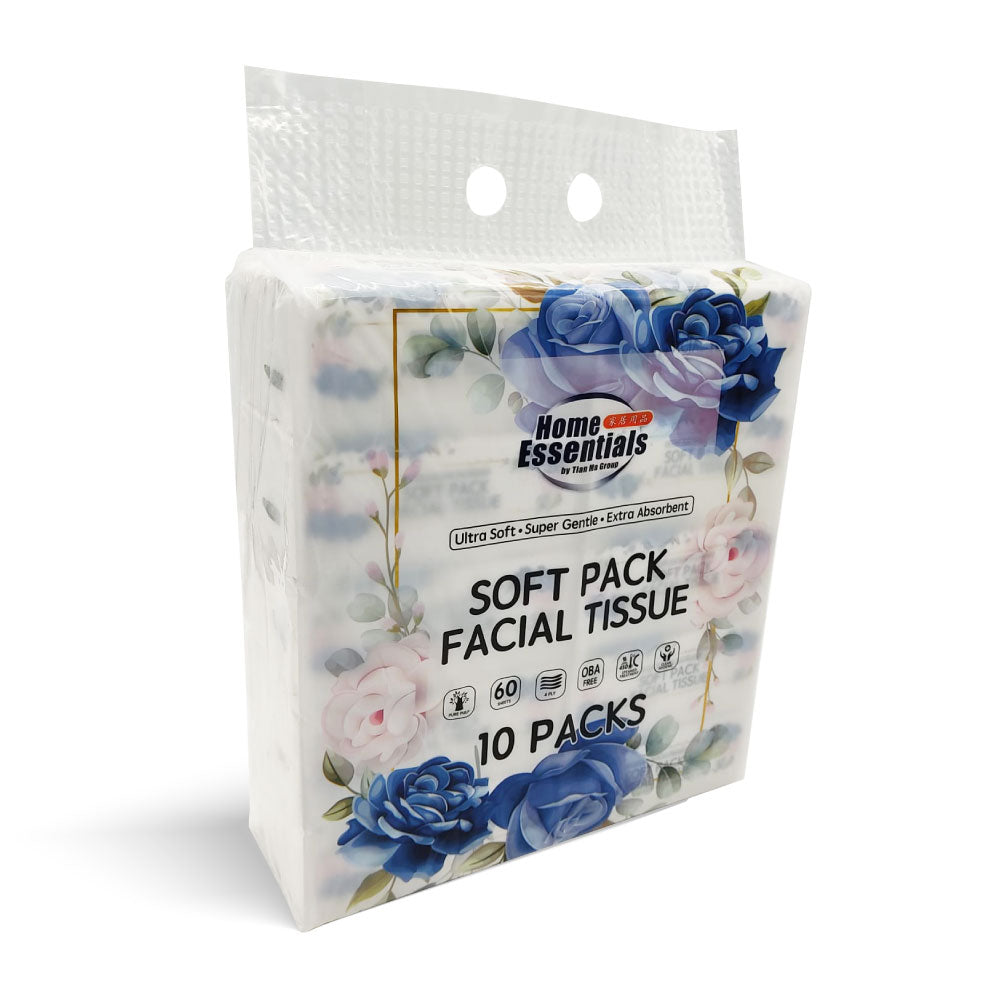 Home Essentials 4Ply Soft Pack Facial Tissue (10 x 60s x 1.24g – Pack)