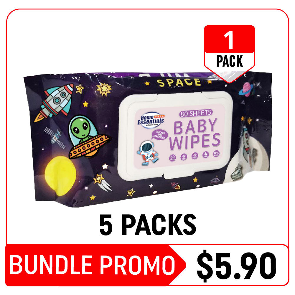 [Hot Deals] Home Essentials Space Baby Wet Wipes - 5 Packs (80s x 5.21g – Bundle Promotion)