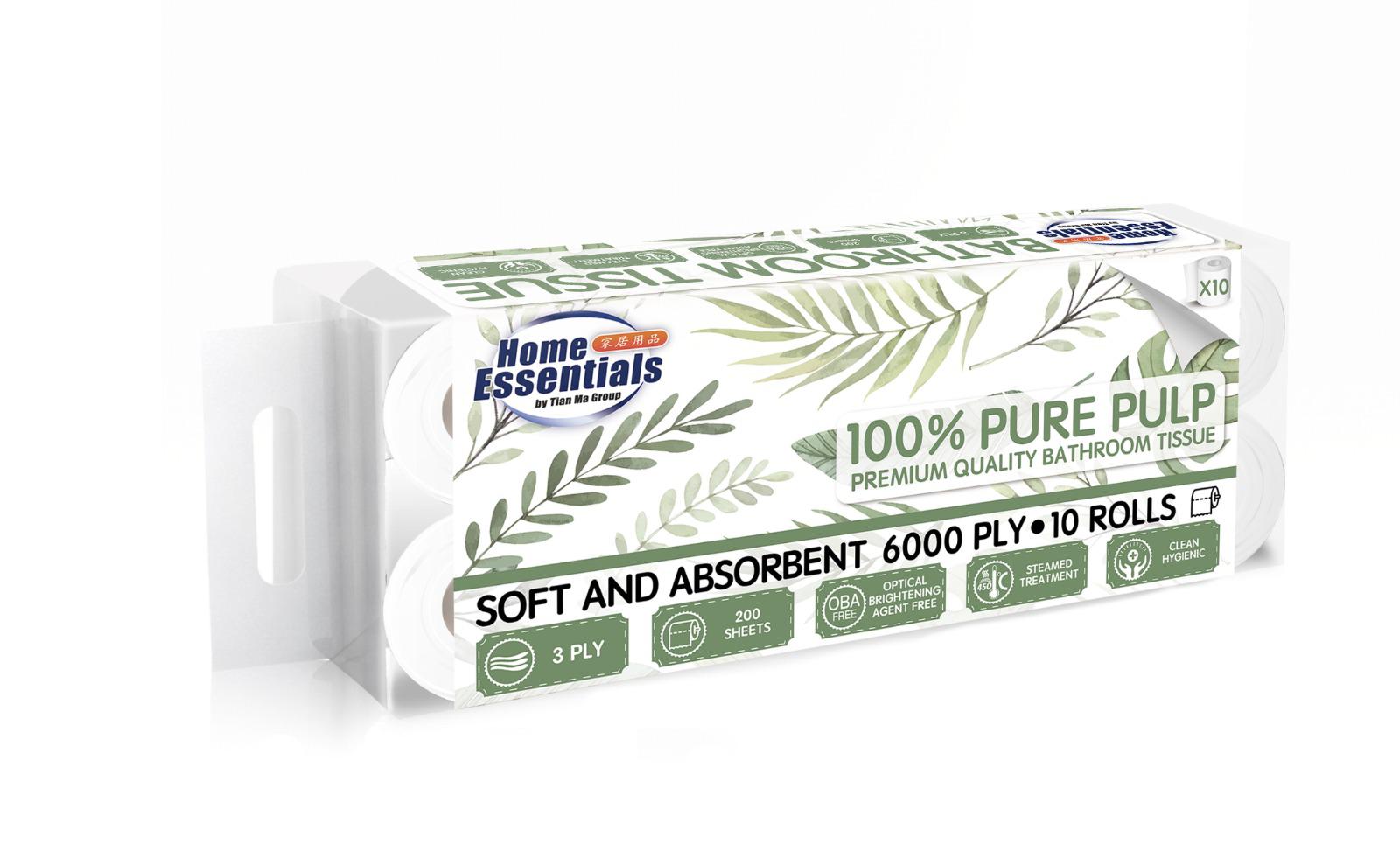 Home Essentials 3Ply|10 Rolls|6000Ply 100% Pure Pulp Premium Quality Bathroom Tissue (1.2kg – Pack)